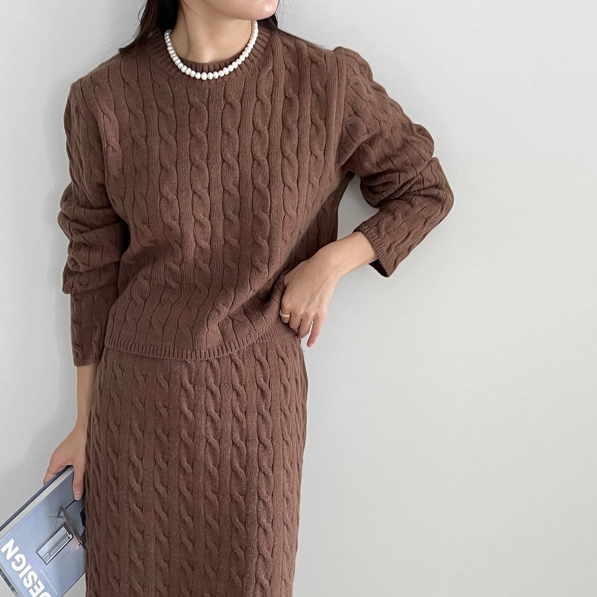 cable twisted knit skirt set