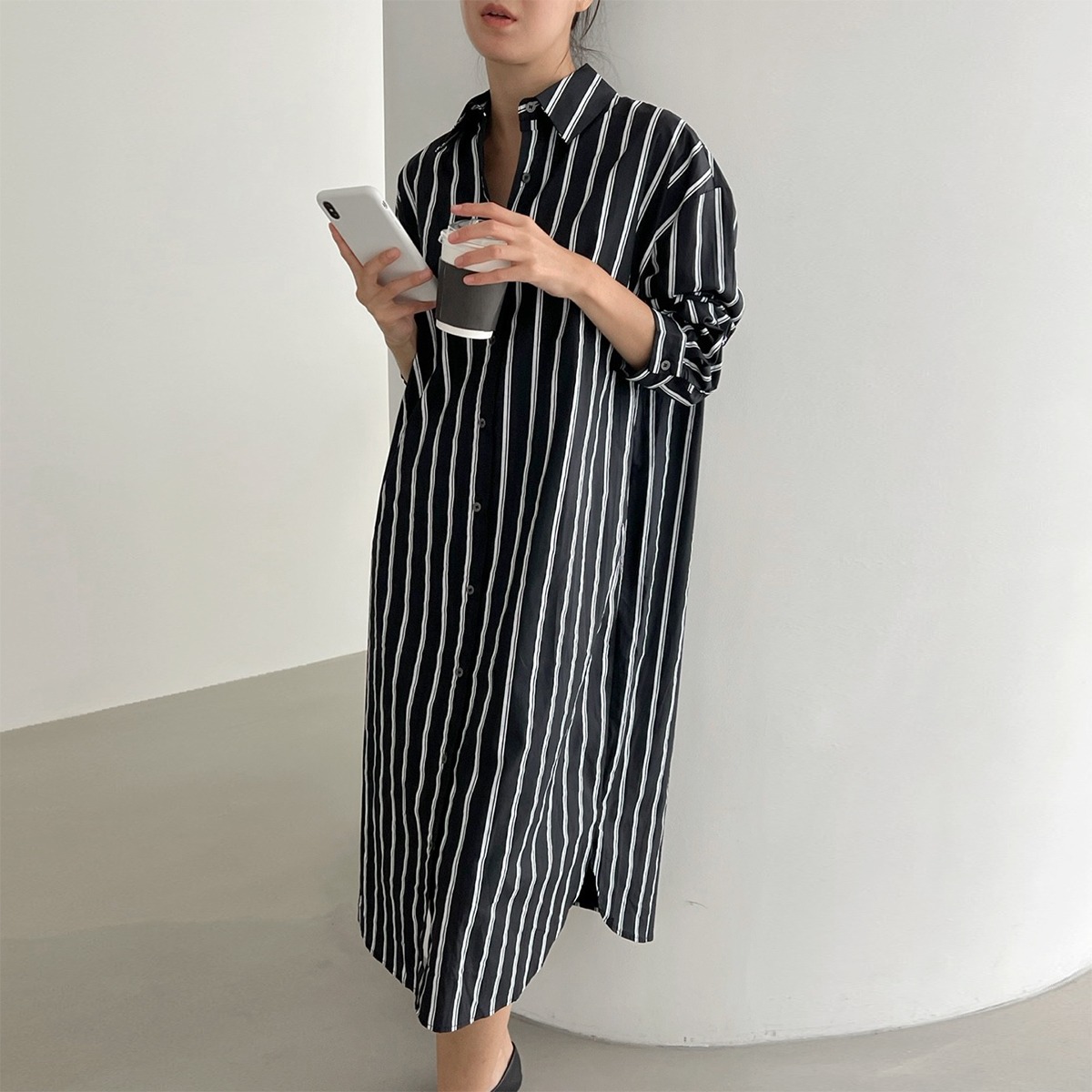 Milan Loose Fit Stripe Cotton Shirt Long Dress