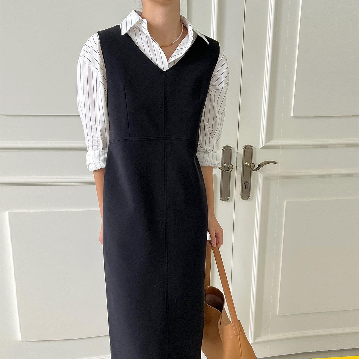 Modern Stitch V-neck H-line Long Dress