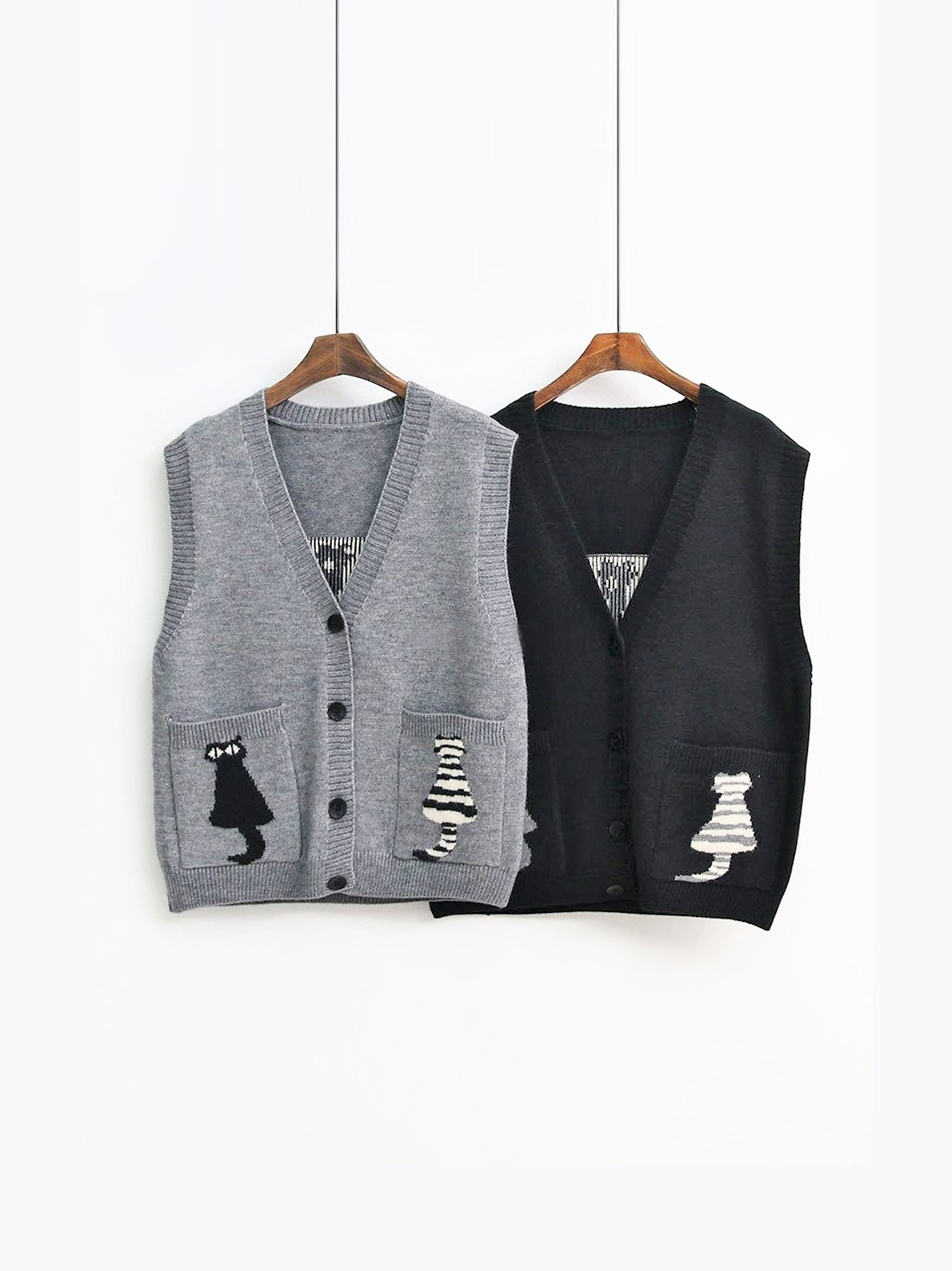 two-cat button-knit vest