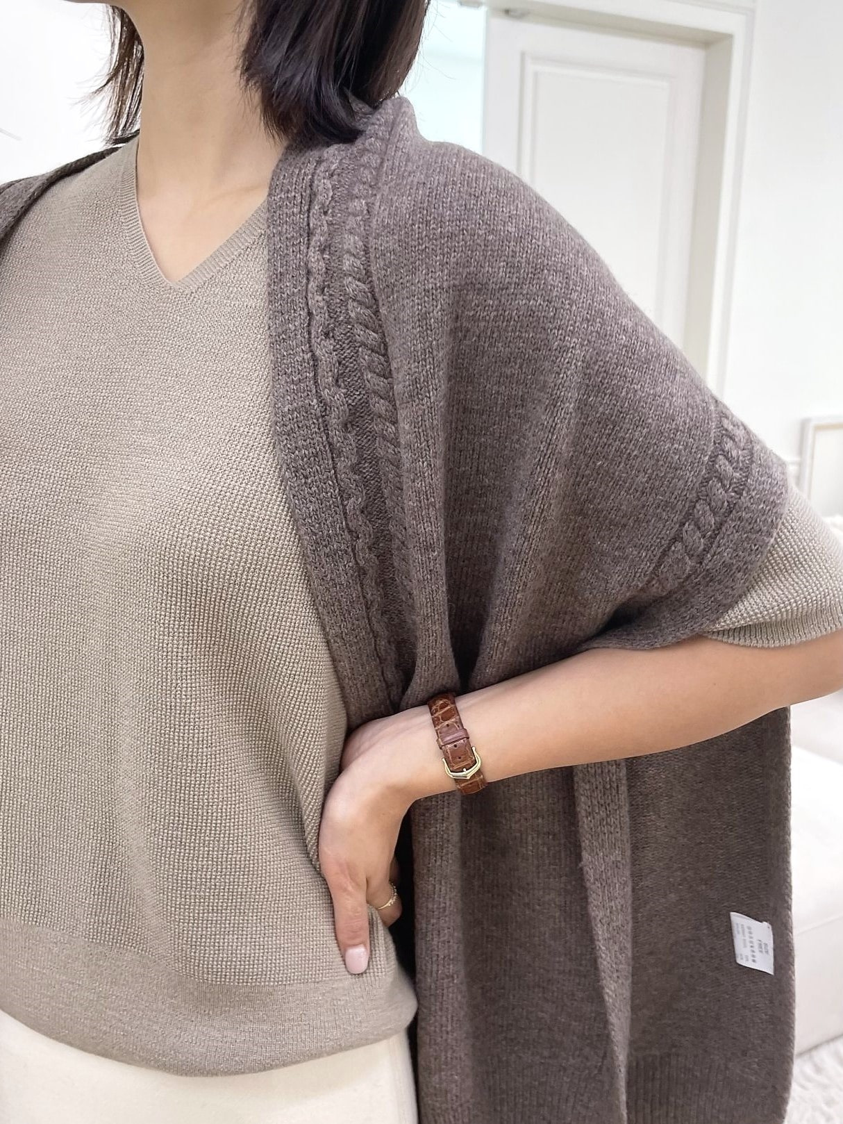 Whole Garment Cashmere merino wool cable shawl