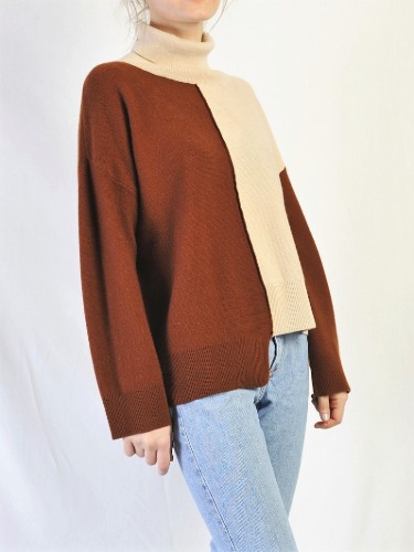 Two-tone pullover knit (Mocha)