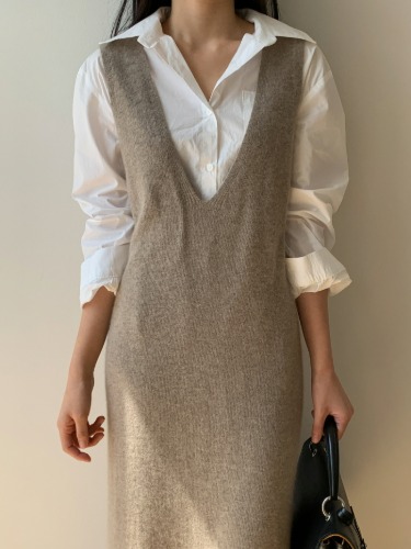 Whole Garment Fox Pastel Bustier Long Dress Fine Merino Wool