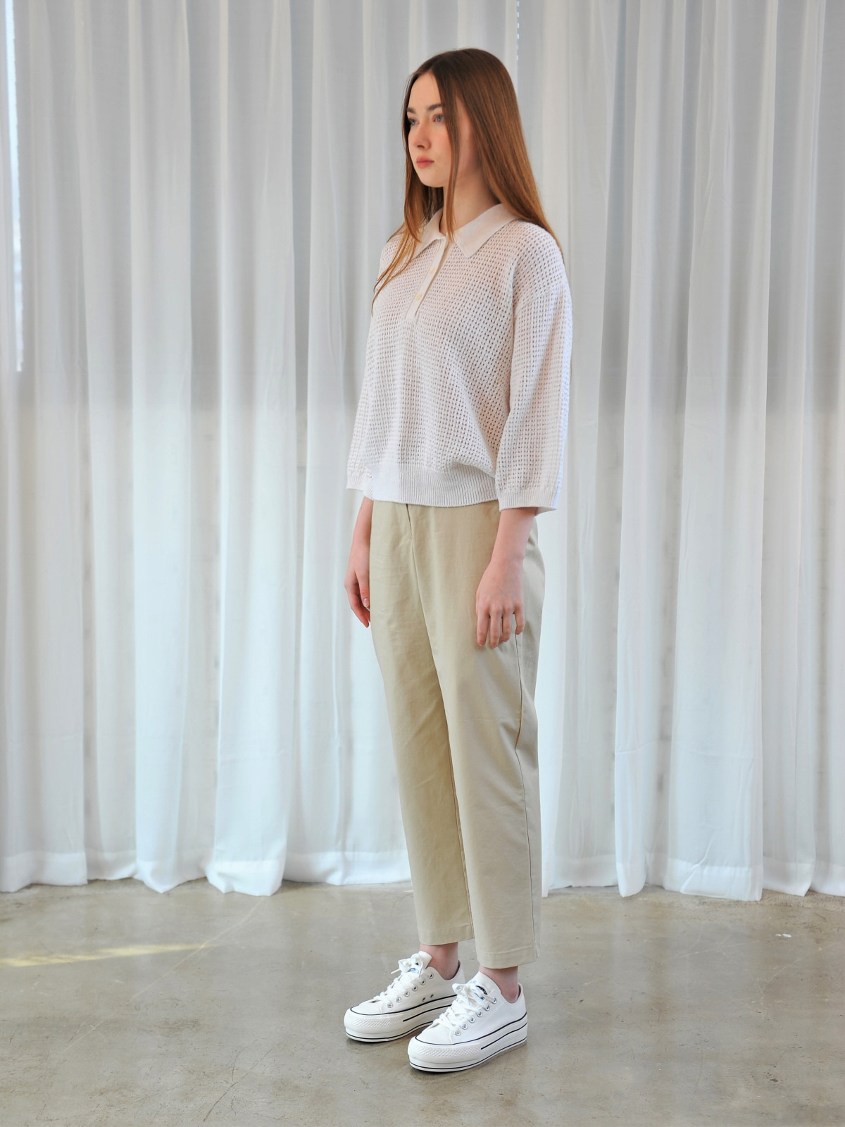 Washed-banded cotton trousers