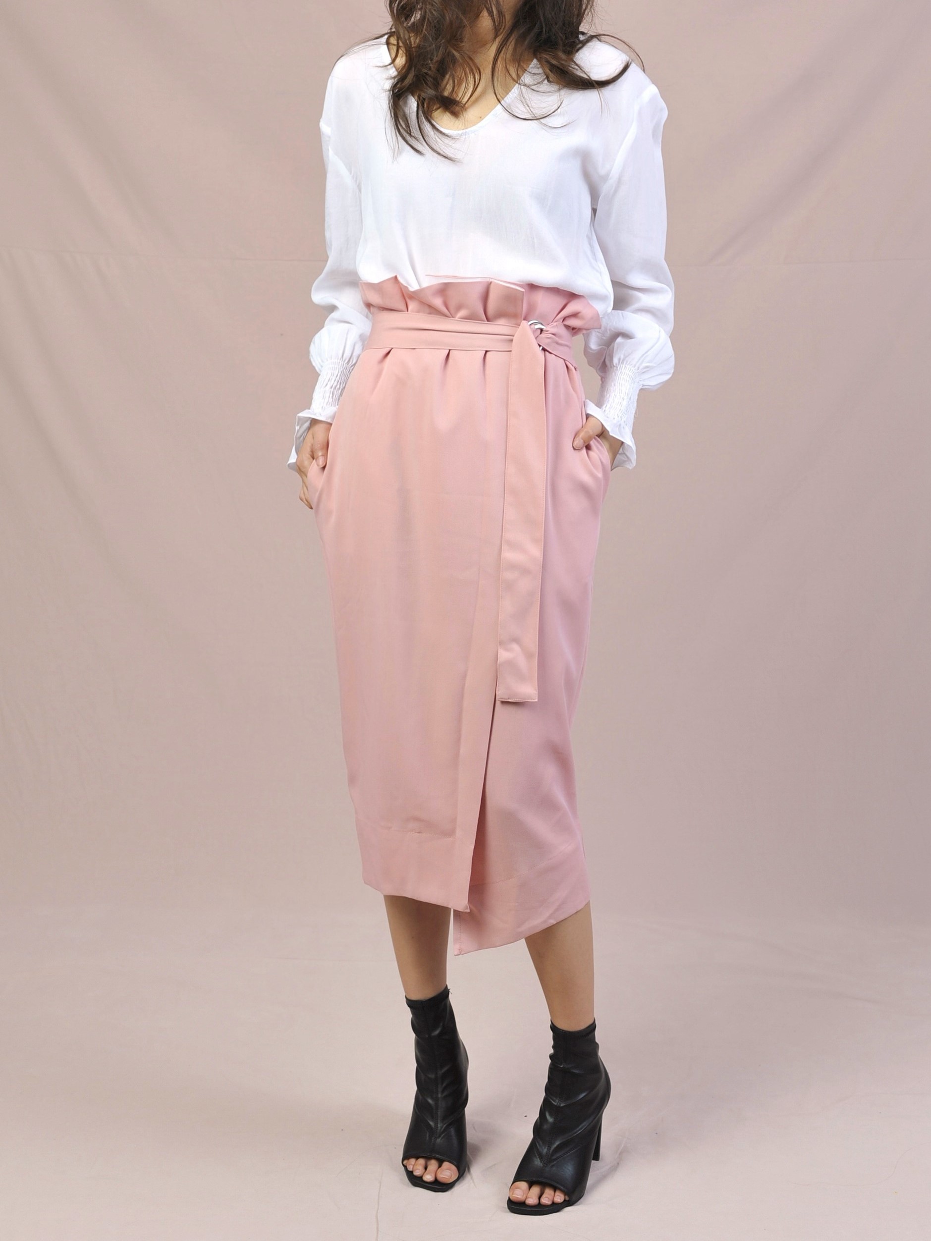 Belt unbalance skirt (Pink)