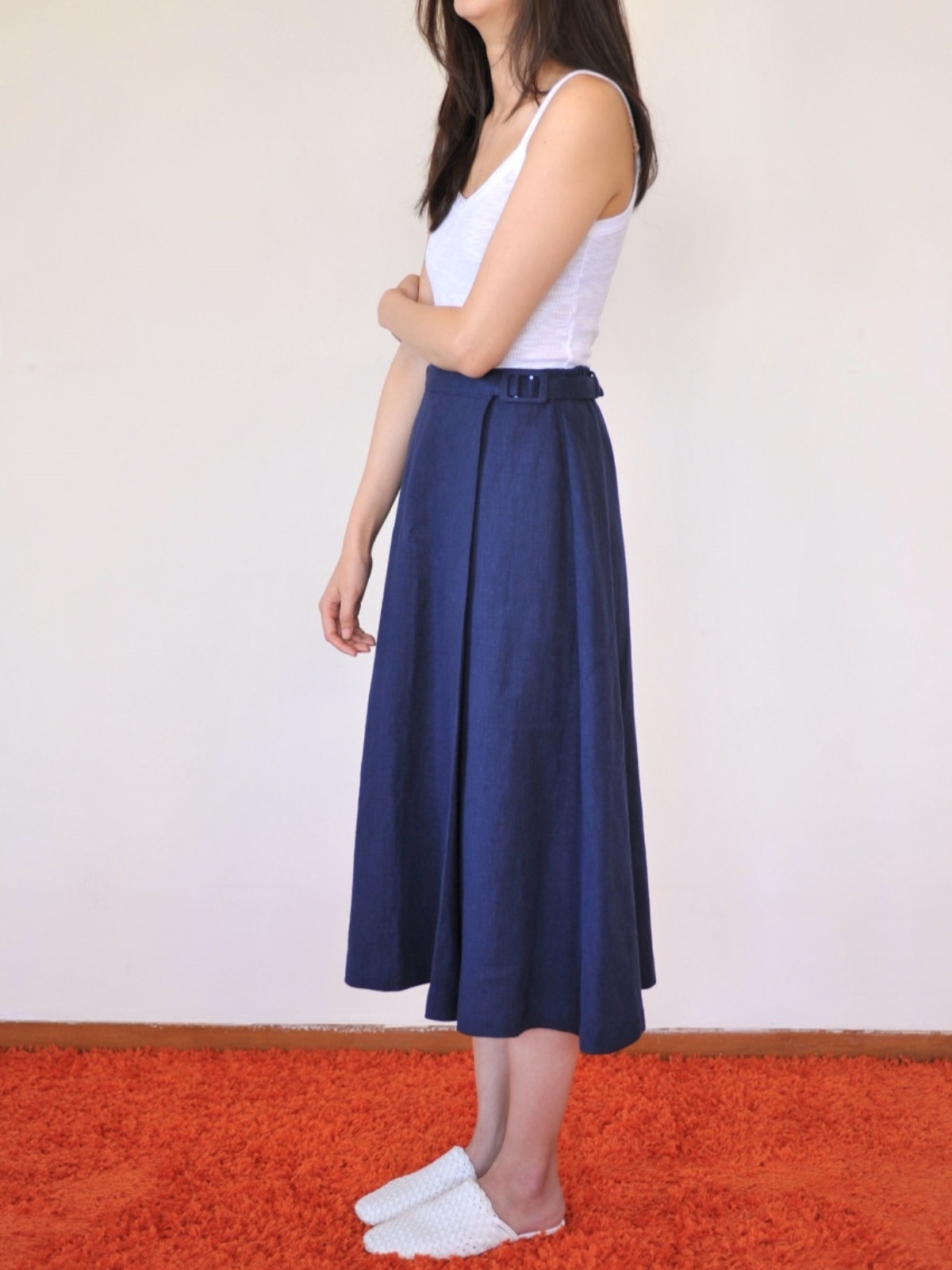 Linen A-line solid skirt