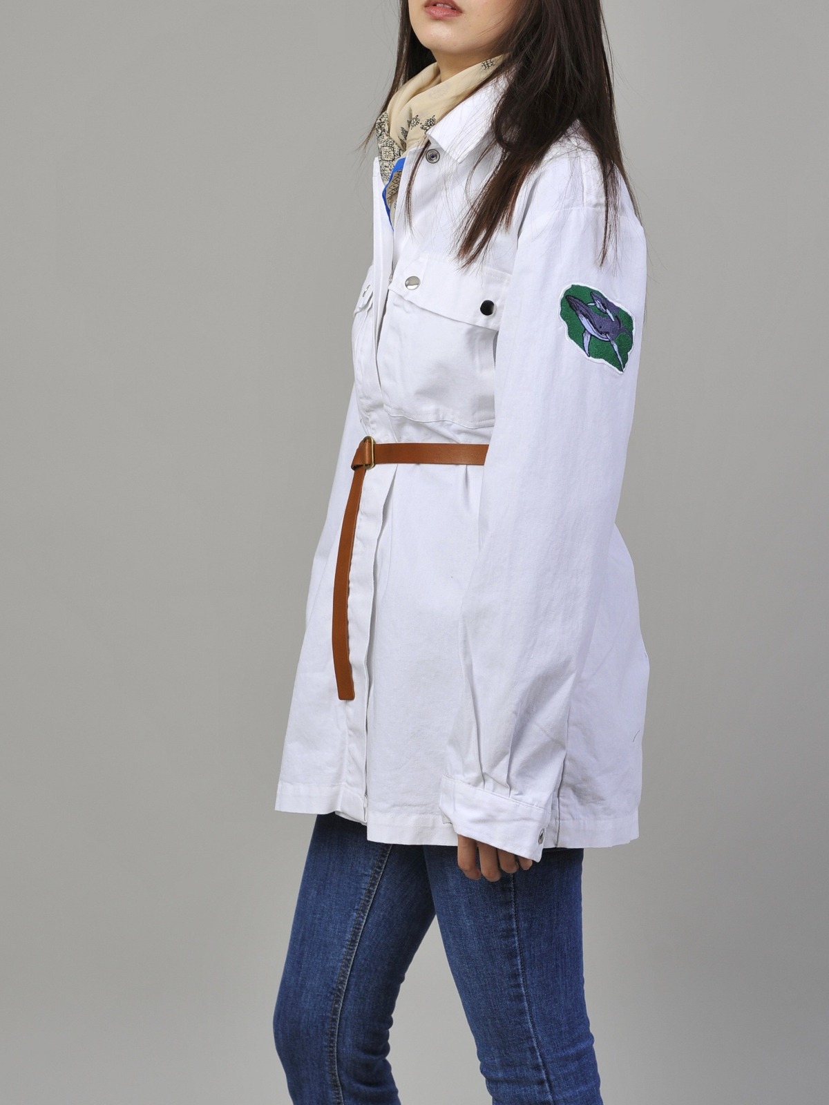 Big Pocket Whale Embroidered Oxford Field Jacket