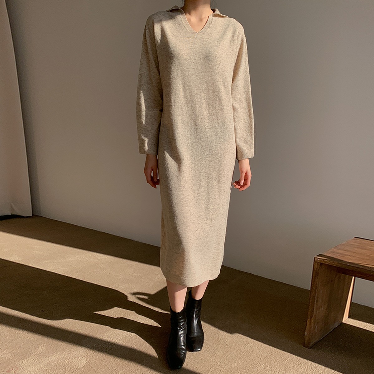 Whole garment Cashmere merino wool maxi knit long dress