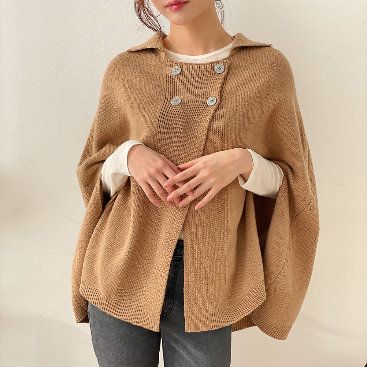 Cashmere Superfine Wool Bucking Double Collar Washable Poncho