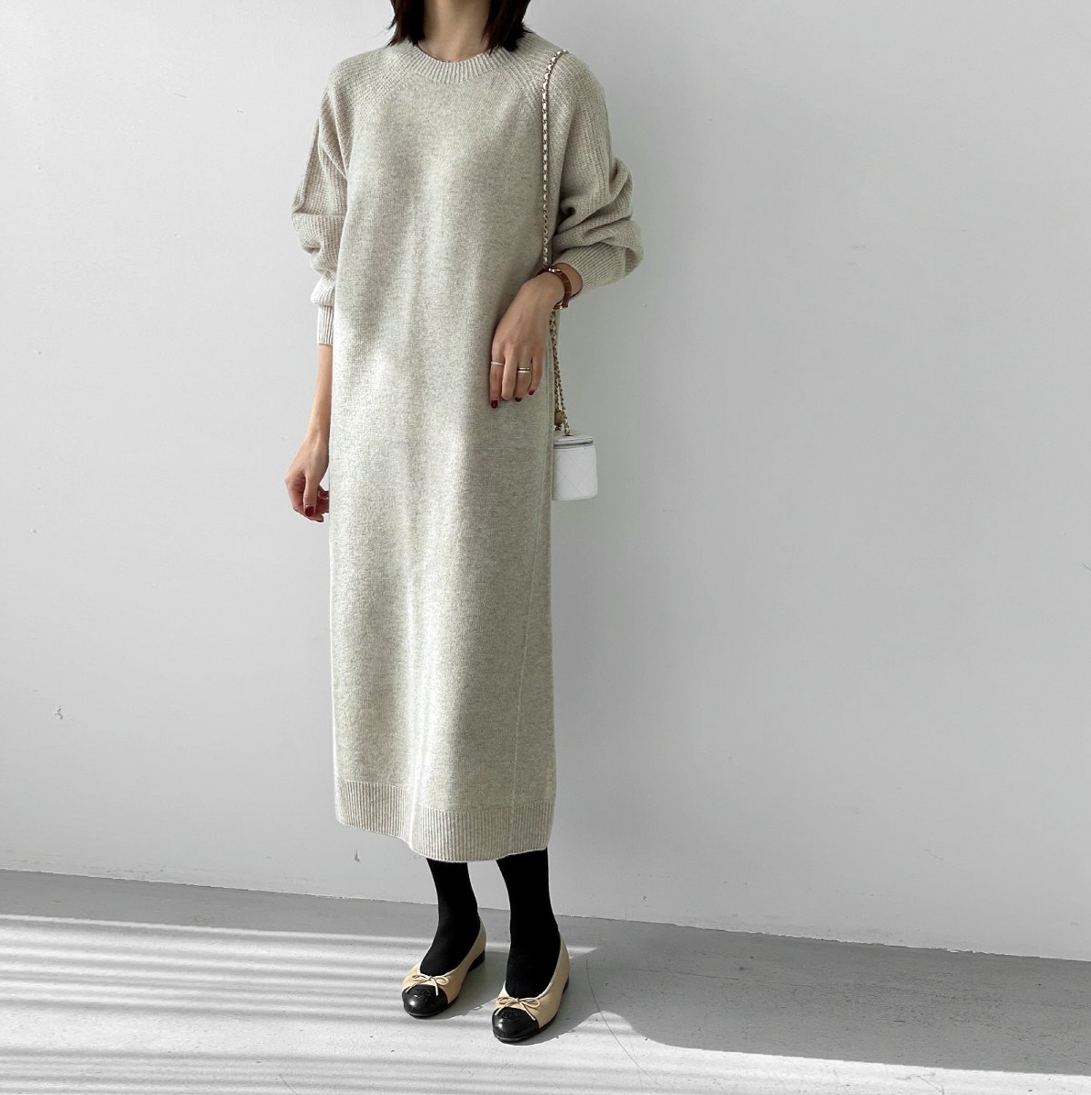 Whole Garment Cashmere Round Luna Raglan Knitwear Long Dress