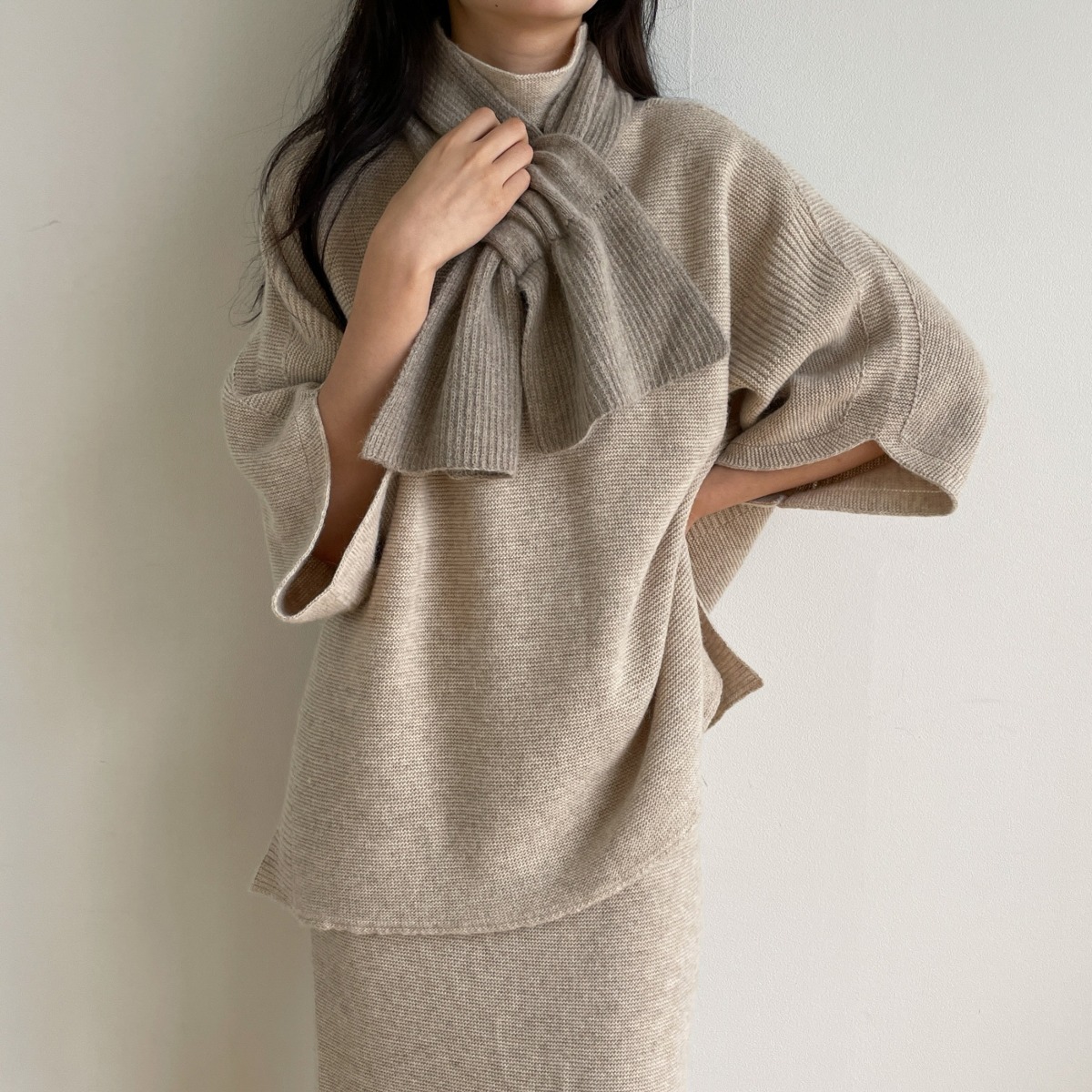 Whole garment Fox wool vanilla knit muffler (fine merino wool)