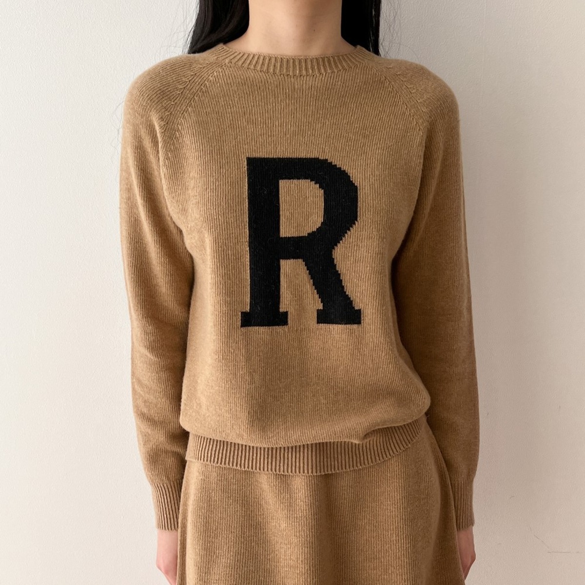 Whole garment cashmere allo basic round neck knitwear T-shirt (fine merino wool)