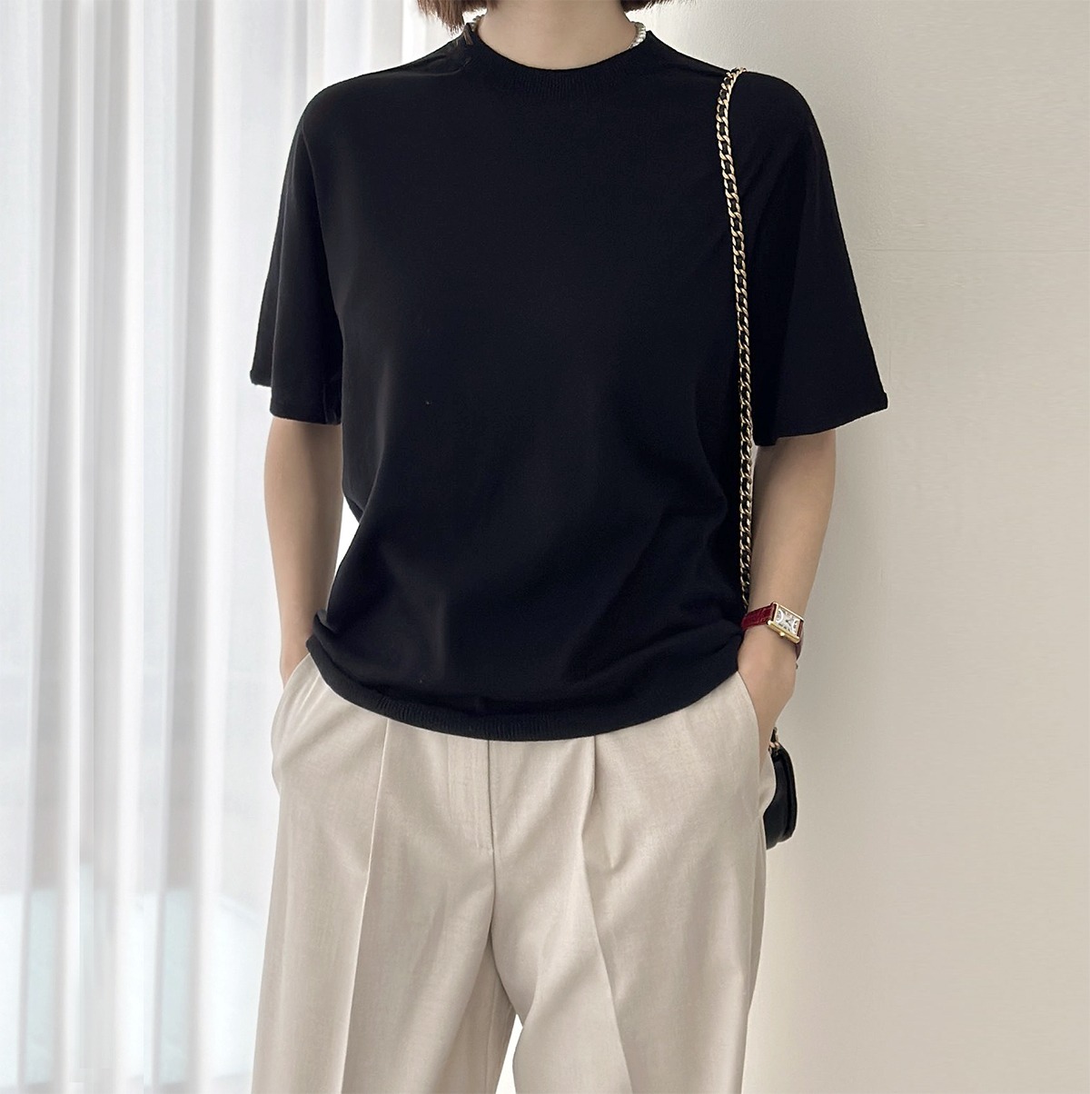 Holgument Sufima Cotton Layered Unbalanced Boxy Short-Sleeved Knit Shirt